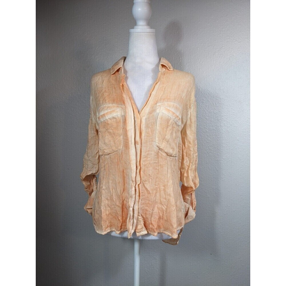 Anthropologie Cloth and Stone Size XS Button Up Shirt Top Blouse Orange Ombre 10